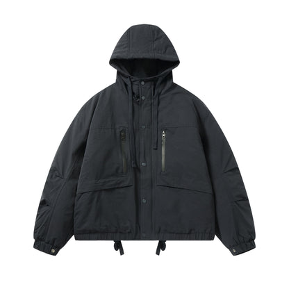 Men's technical hooded parka with water-repellent zippers, kangaroo pockets, and drawstring EVA-US