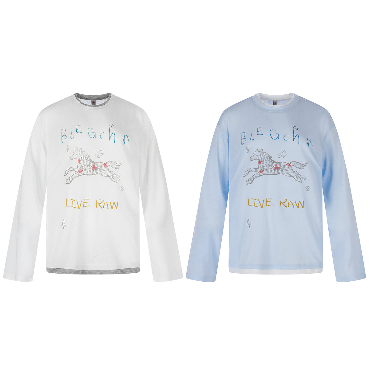 Women's long-sleeve shirt with illustrative horse print and layered look EVA-US