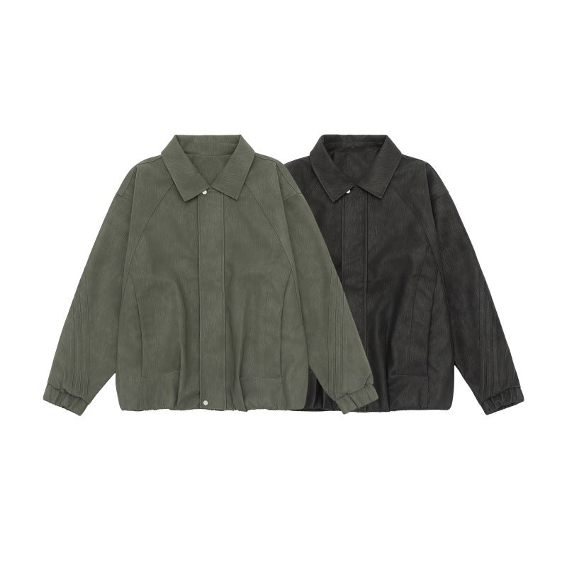Unisex Boxy Shirt Jacket with concealed press stud placket, raglan seams and elastic hem EVA-US