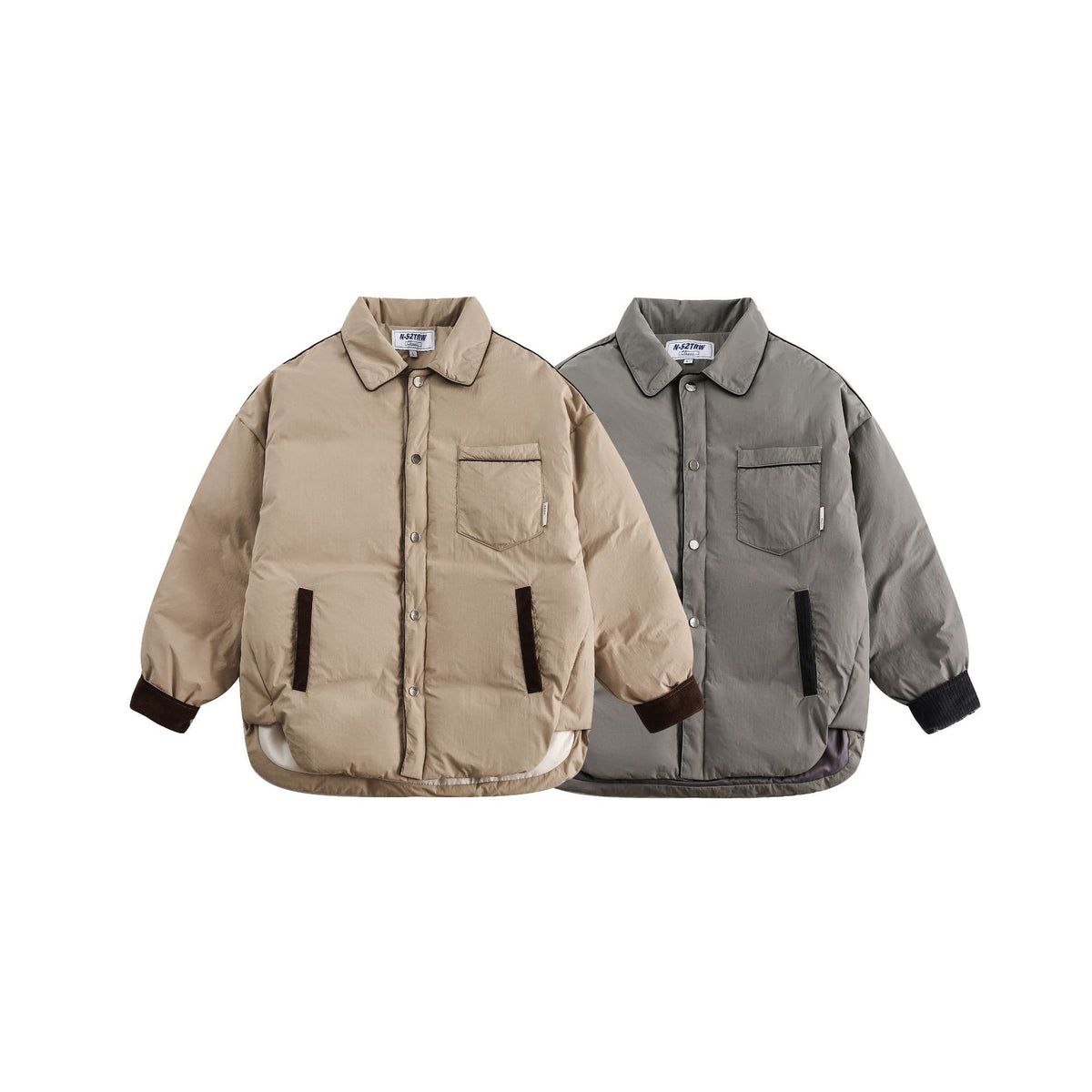 Unisex Short Cut Quilted Blouson Jacket with Shirt Collar and Cord Cuffs EVA-US