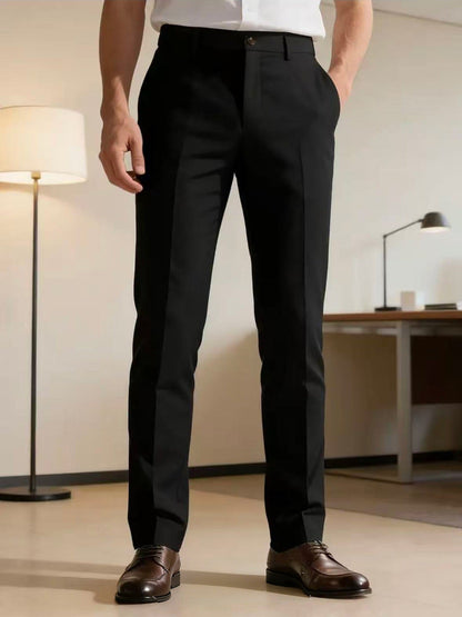 Men's narrow-cut business pants with crease, flat waistband, and stretch comfort EVA-US
