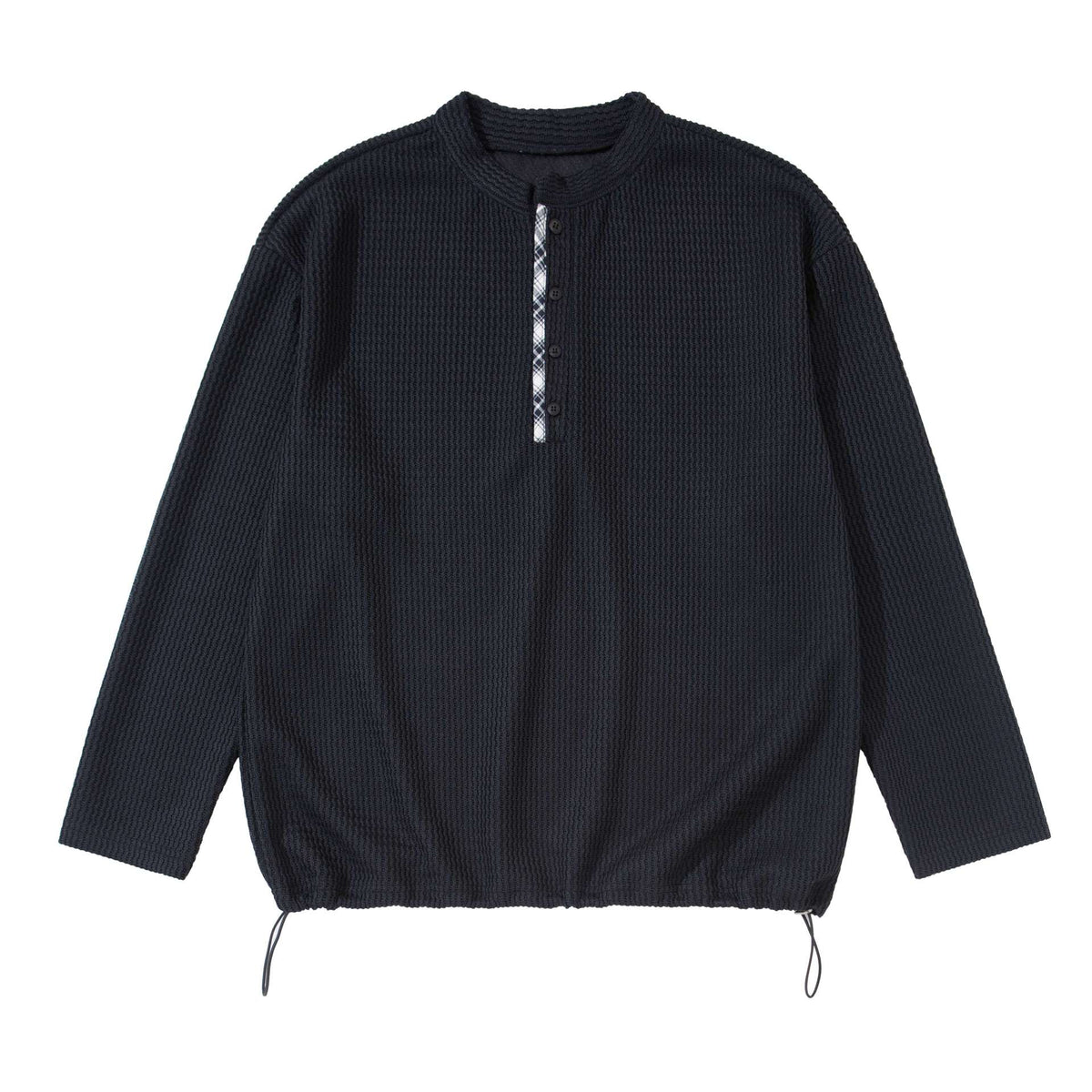Unisex Waffle Knit Henley Sweater with Drawstring Hem EVA-US