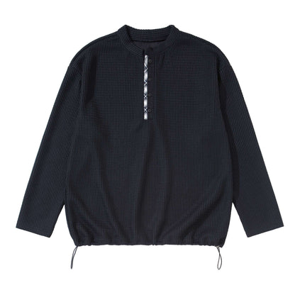 Unisex Waffle Knit Henley Sweater with Drawstring Hem EVA-US