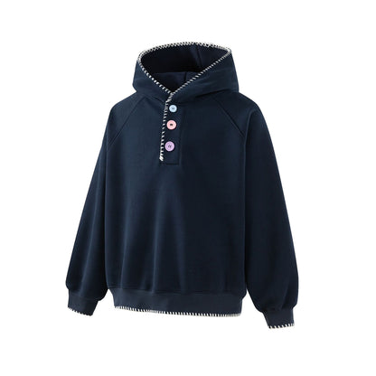 Women's hoodie with half-button placket, decorative saddle seam, and oversized cut EVA-US