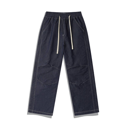 Women's wide denim cargo culotte with elastic waistband and contrast stitching EVA-US