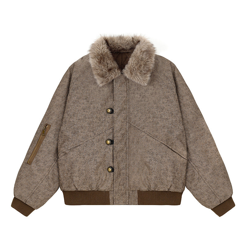 Women's padded bomber jacket with faux fur collar, oversized silhouette and sleeve zipper pocket EVA-US