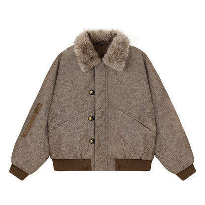 Women's padded bomber jacket with faux fur collar, oversized silhouette and sleeve zipper pocket EVA-US