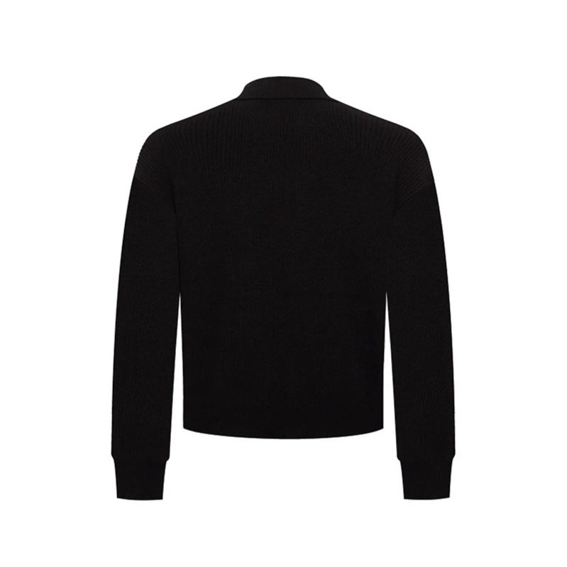 Men's Double-Breasted Knit Cardigan with Shirt Collar and Ribbed Cuffs EVA-US