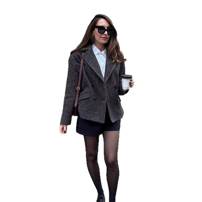 Women's Short Tailored Double-Breasted Blazer made of Boucle Tweed EVA-US