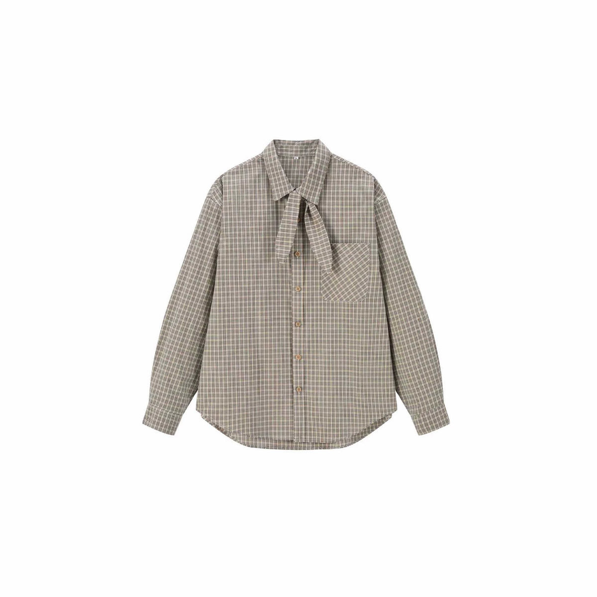 Ladies check blouse with bow collar and oversized silhouette EVA-US