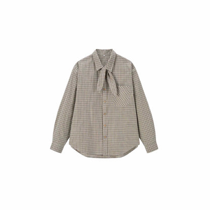 Ladies check blouse with bow collar and oversized silhouette EVA-US