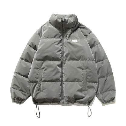 Unisex Short Oversized Quilted Puffer with High Stand-Up Collar and Drawstring EVA-US
