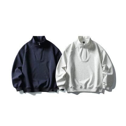 Unisex Relaxed-Halfzip-Sweatshirt with high collar and raglan seam