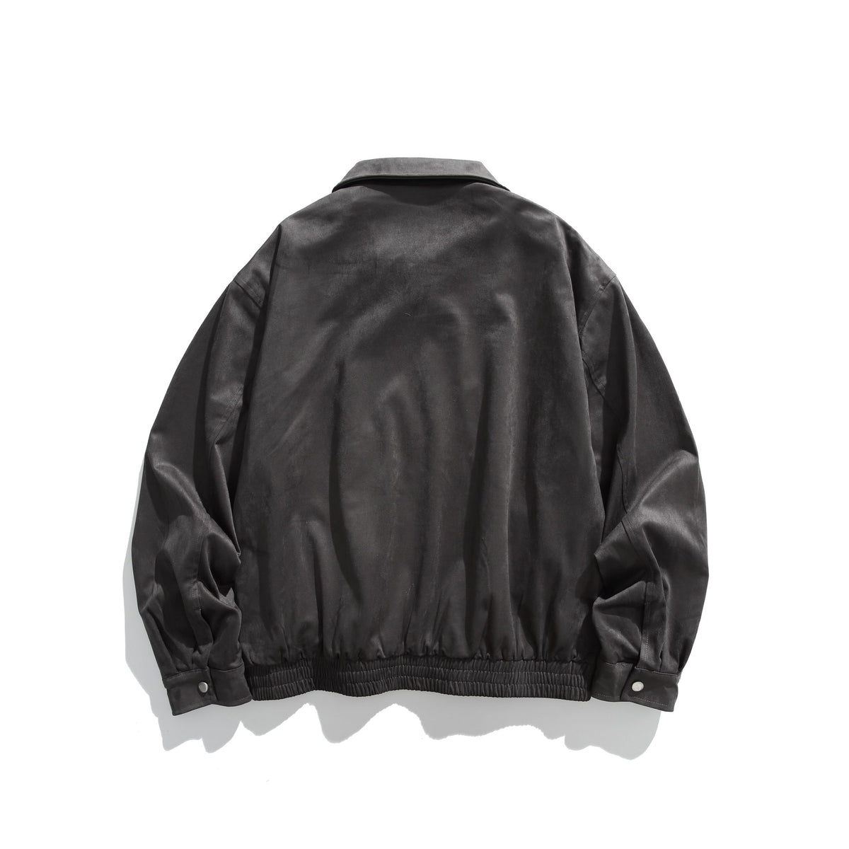 Men's short-cut velour blouson with shirt collar, two-way zipper, and elastic hem