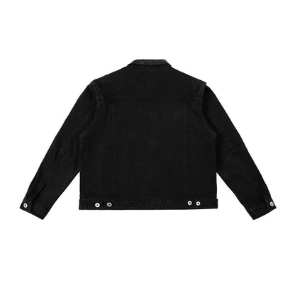 Men's Boxy Denim Jacket with Faux Leather Collar and Visible Metal Buttons EVA-US