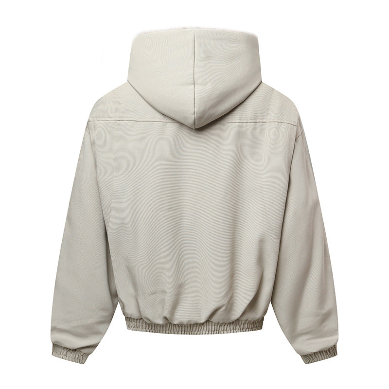 Unisex hooded jacket with warming teddy lining, elastic hem and concealed button placket EVA-US