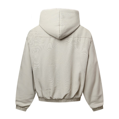 Unisex hooded jacket with warming teddy lining, elastic hem and concealed button placket EVA-US