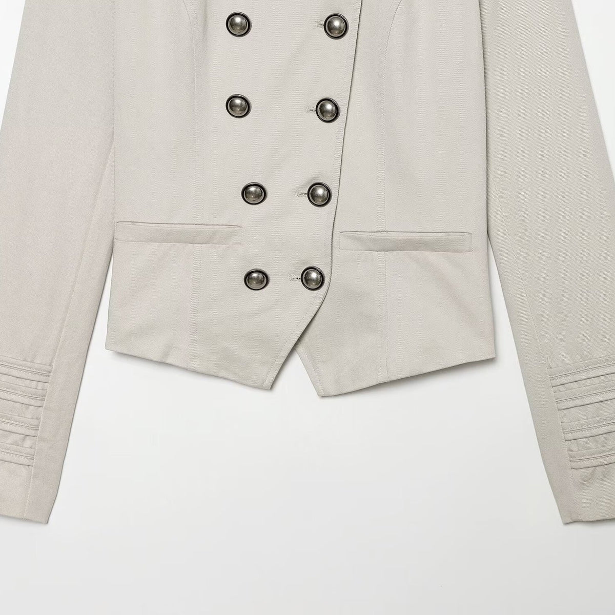 Women's tailored short blazer in sailor military style with stand-up collar and decorative buttons EVA-US