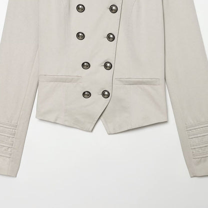 Women's tailored short blazer in sailor military style with stand-up collar and decorative buttons EVA-US