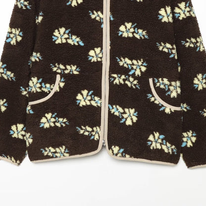 Women's teddy fleece jacket with floral allover pattern, stand-up collar and zipper EVA-US