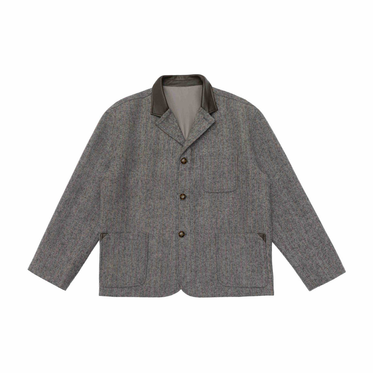 Men's Glencheck Blouson Jacket with Leather Collar and Large Flap Pockets EVA-US