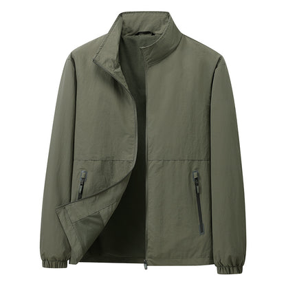 Men's Lightweight Windbreaker Outdoor Jacket with Stand Collar, Two-way Zipper and Concealed Pockets EVA-US