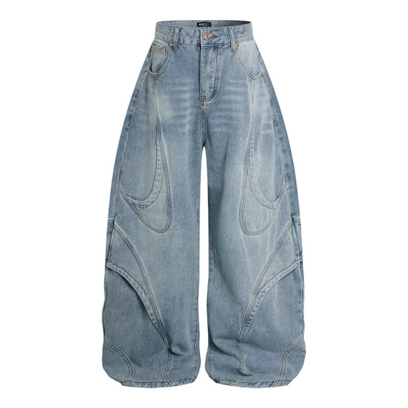 Women's Wide High-Waisted Balloon Jeans with Distinctive Panel Seams EVA-US