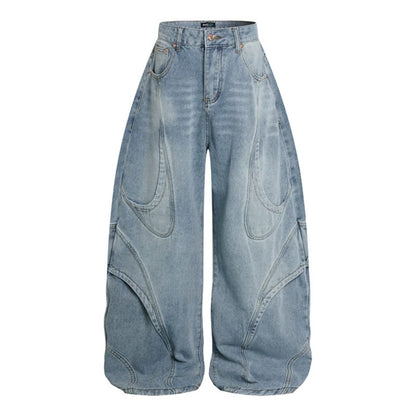 Women's Wide High-Waisted Balloon Jeans with Distinctive Panel Seams EVA-US