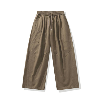 Women's wide cargo pants with elastic waistband and drawstring