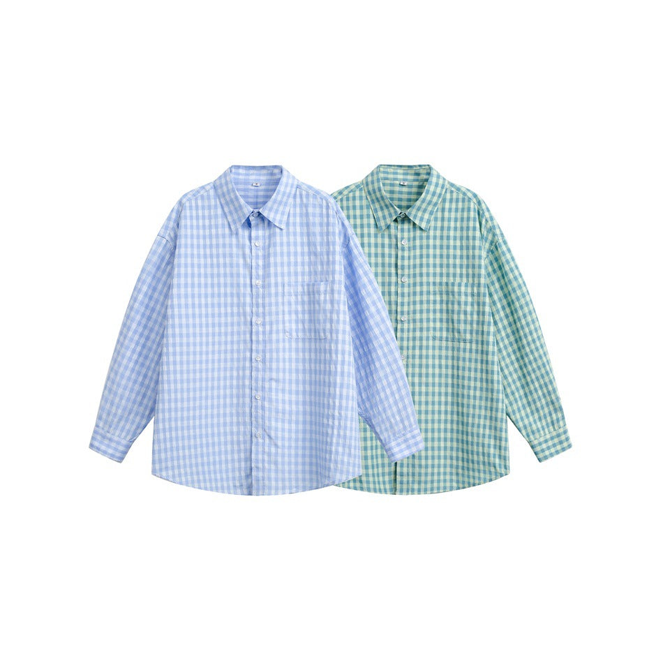 Women Oversize Shirt Blouse in Gingham Check with Chest Pocket EVA-US