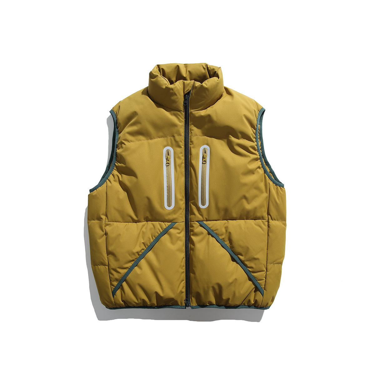 Men's Padded Quilted Vest with High Stand-Up Collar and Vertical Zipper Pockets EVA-US