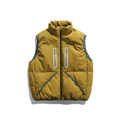 Men's Padded Quilted Vest with High Stand-Up Collar and Vertical Zipper Pockets EVA-US