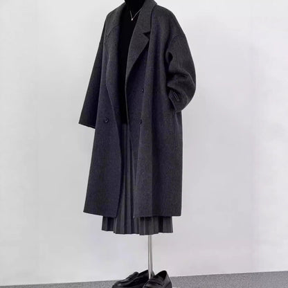 Women Oversized Wool Coat with Wide Lapels and Relaxed Silhouette EVA-US
