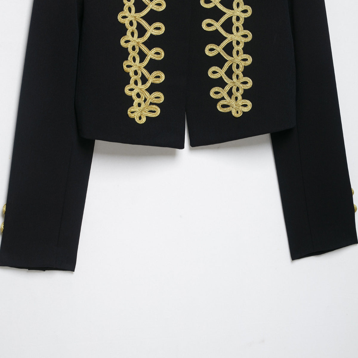 Women's Cropped Military-Inspired Short Jacket with Decorative Gold Trim EVA-US