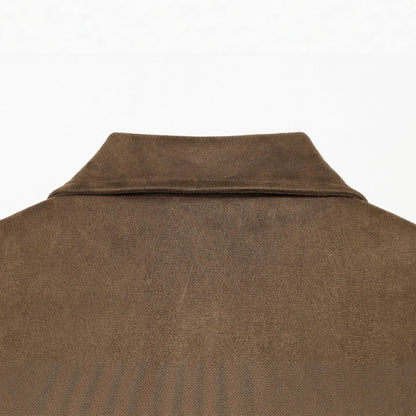 Women's cropped blouson jacket in suede look with shirt collar, epaulettes, and elastic waistband.