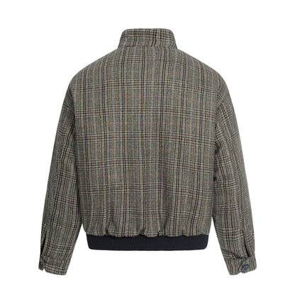 Men's Short Cut Glencheck Blouson with Funnel Neck and Ribbed Cuff EVA-US