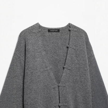 Women's chunky knitted cardigan with button closures and boxy silhouette EVA-US