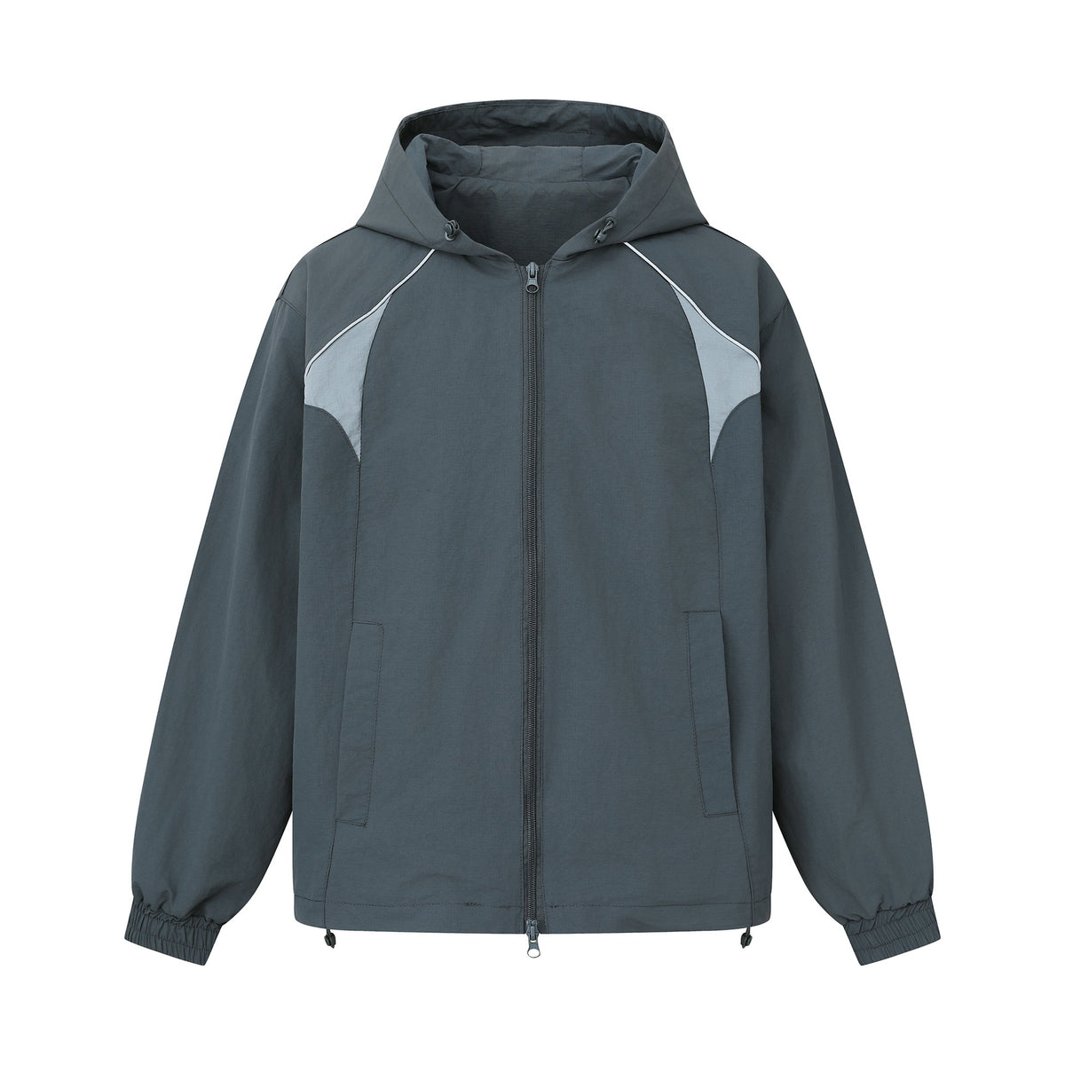 Unisex Lightweight Boxy Hooded Jacket with Two-Way Zipper and Drawstring Hem EVA-US