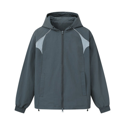 Unisex Lightweight Boxy Hooded Jacket with Two-Way Zipper and Drawstring Hem EVA-US