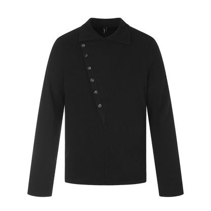 Men's Asymmetrical Shirt Jacket with Kent Collar and Concealed Button Placket EVA-US