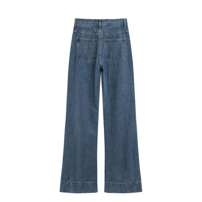 Women High-Waist Flare Jeans with Extra Wide Leg and Decorative Flap EVA-US