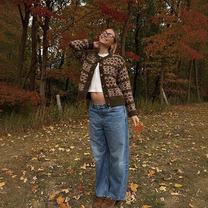 Women's Norwegian pattern cardigan with button placket and ribbed hem EVA-US