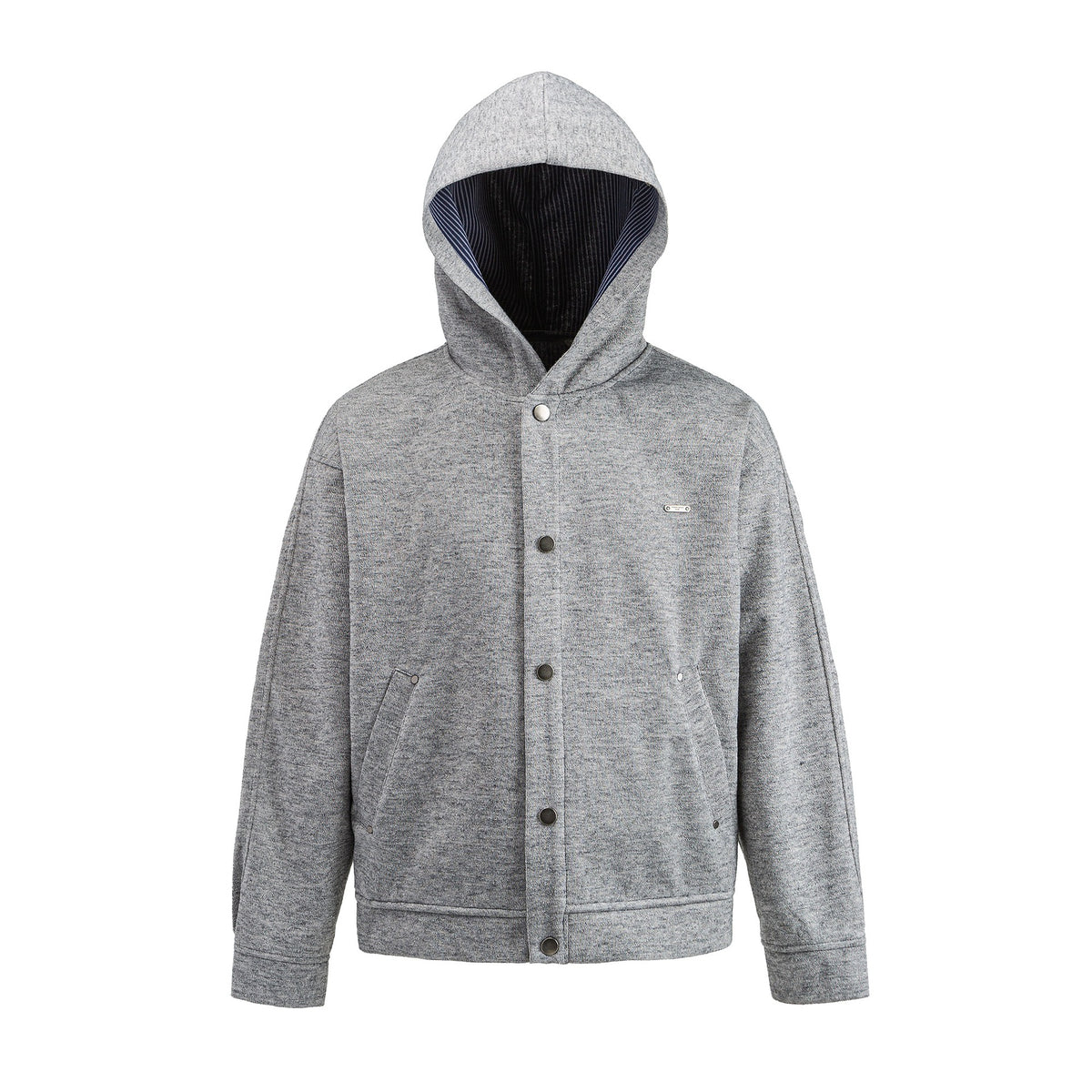 Unisex Short Cut Boxy Hoodie Jacket made of Sweat with Snap Placket and Side Pockets EVA-US