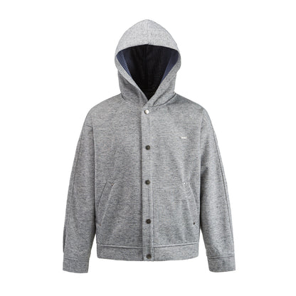 Unisex Short Cut Boxy Hoodie Jacket made of Sweat with Snap Placket and Side Pockets EVA-US