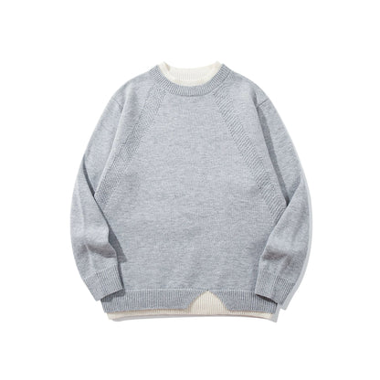 Women's Structured Rib and Waffle Knit Round Neck Sweater with Layered Hem EVA-US