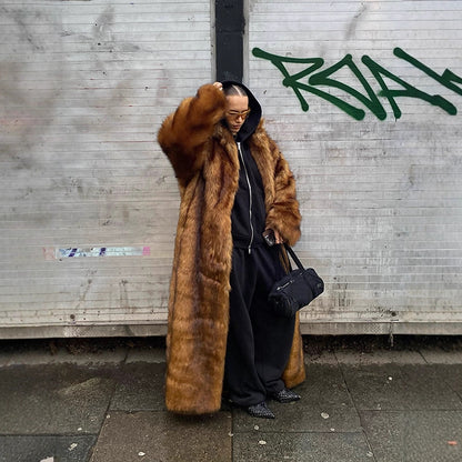 Women's Oversize Faux Fur Coat with Hood and Luxurious Fur Look EVA-US