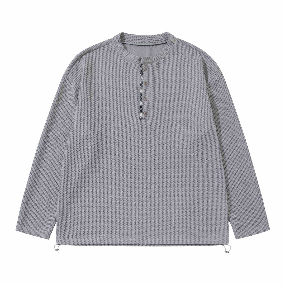 Unisex Waffle Knit Henley Sweater with Drawstring Hem EVA-US