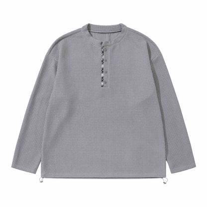 Unisex Waffle Knit Henley Sweater with Drawstring Hem EVA-US