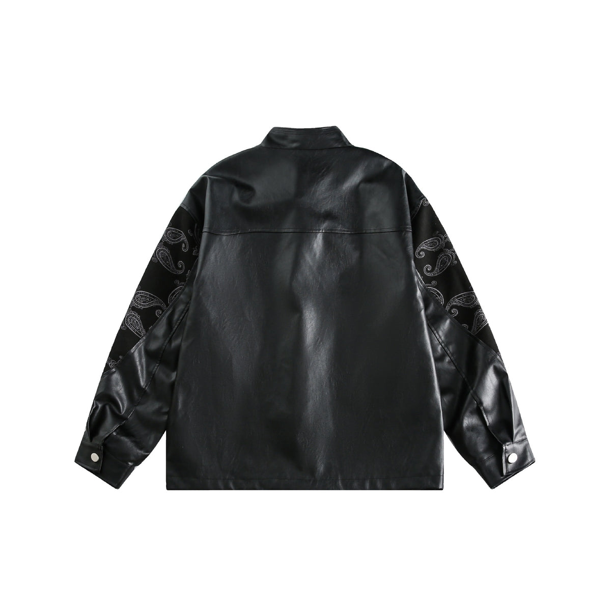 Unisex faux leather bomber jacket with paisley sleeves and toggle closures EVA-US