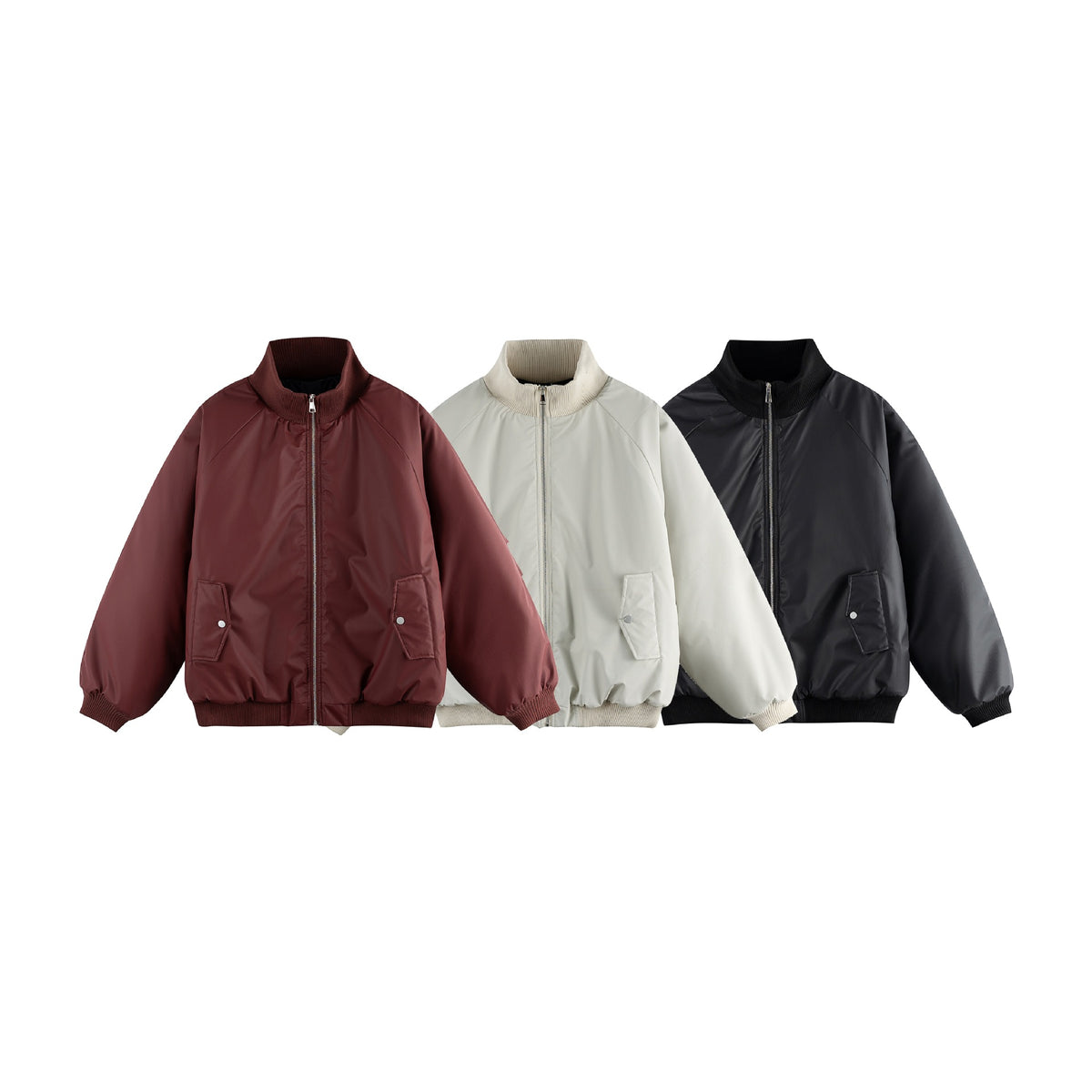 Women's Oversized Bomber Jacket EVA-US with Stand-up Collar, Padded Lining and Flap Pockets